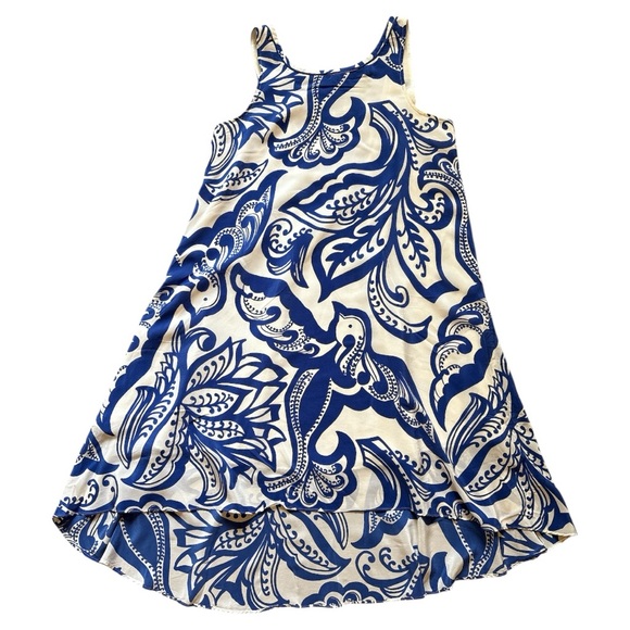 Anthropologie Leifsdottir Blue White Silk Bird Print High Low Hem Dress 6 - Picture 12 of 14